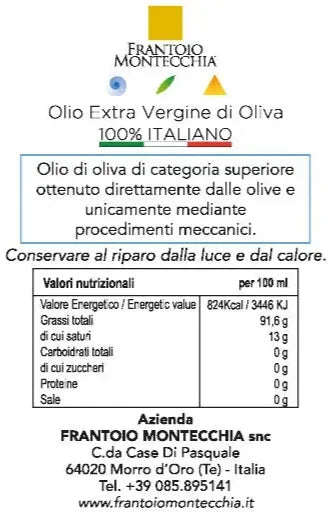 Olio Extravergine di Oliva “2” Fruttato Leggero - Frantoio Montecchia - Bottega Gran Sasso