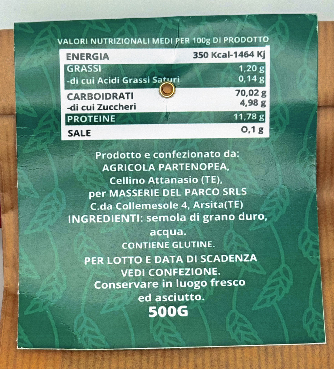 pasta senatore cappelli biologica valori nutrizionali